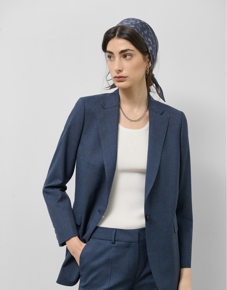 Blazer un botón lana fresca cuadro gales azul marino