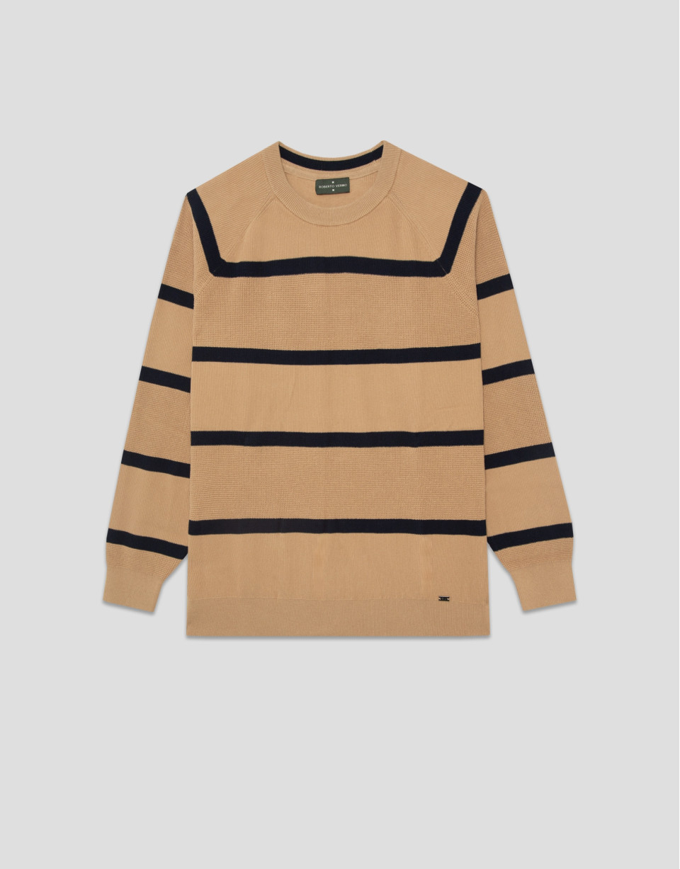 Jersey rayas camel/marino - Hombre - PV2025 | Roberto Verino