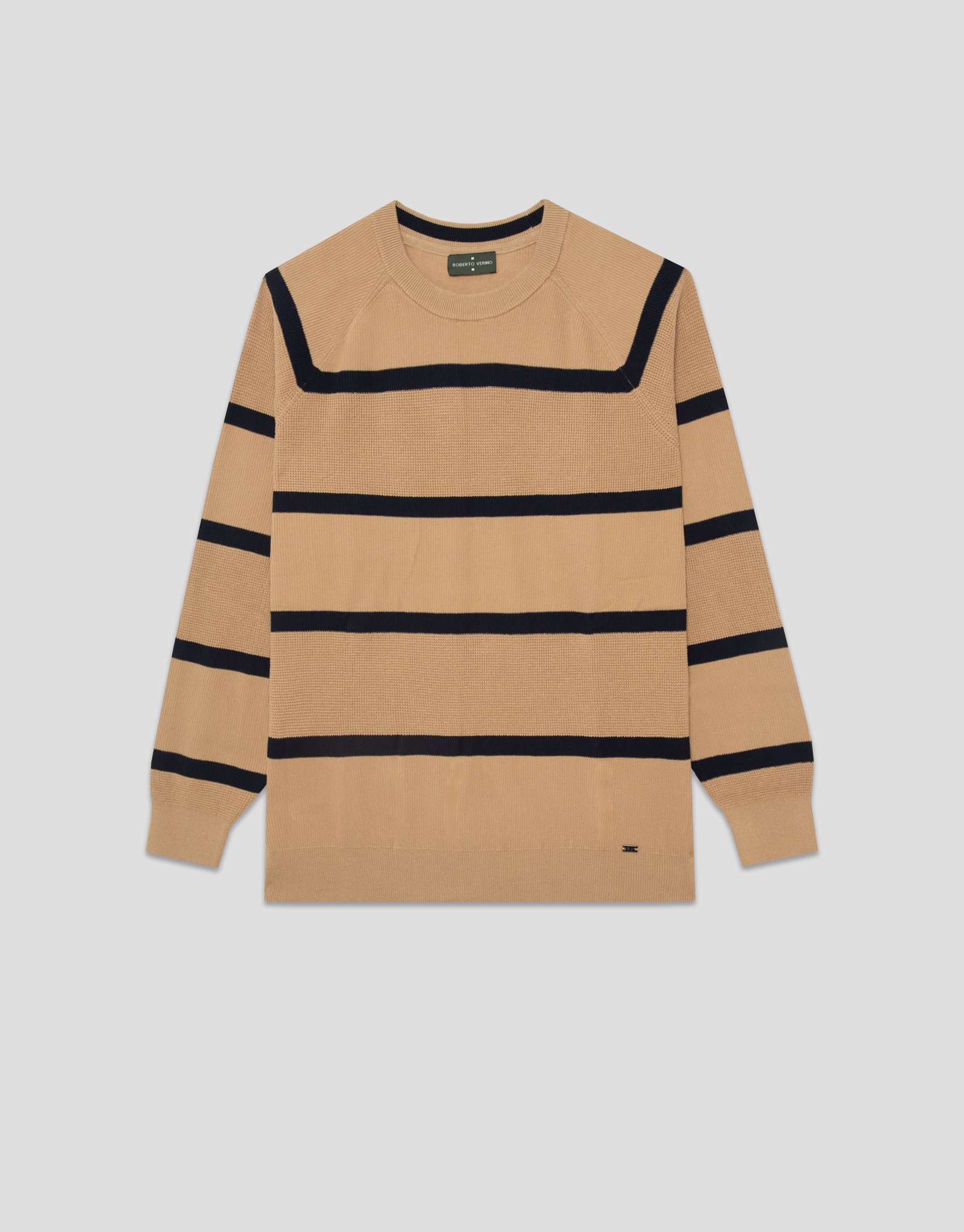 Camel/navy striped sweater - Man - SS2025 | Roberto Verino