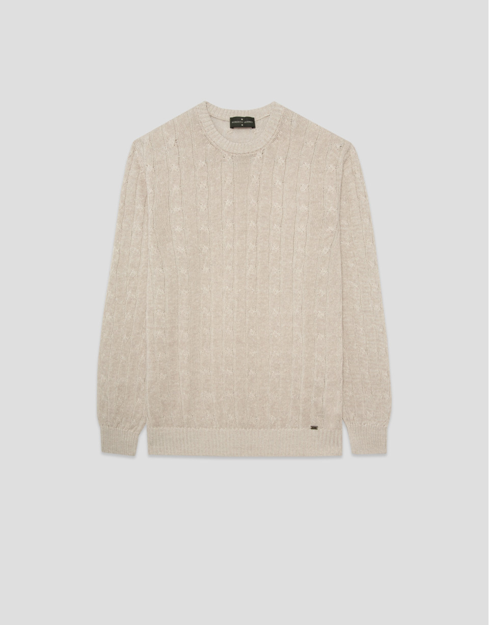 Beige cotton/linen cable knit sweater - Man | Roberto Verino