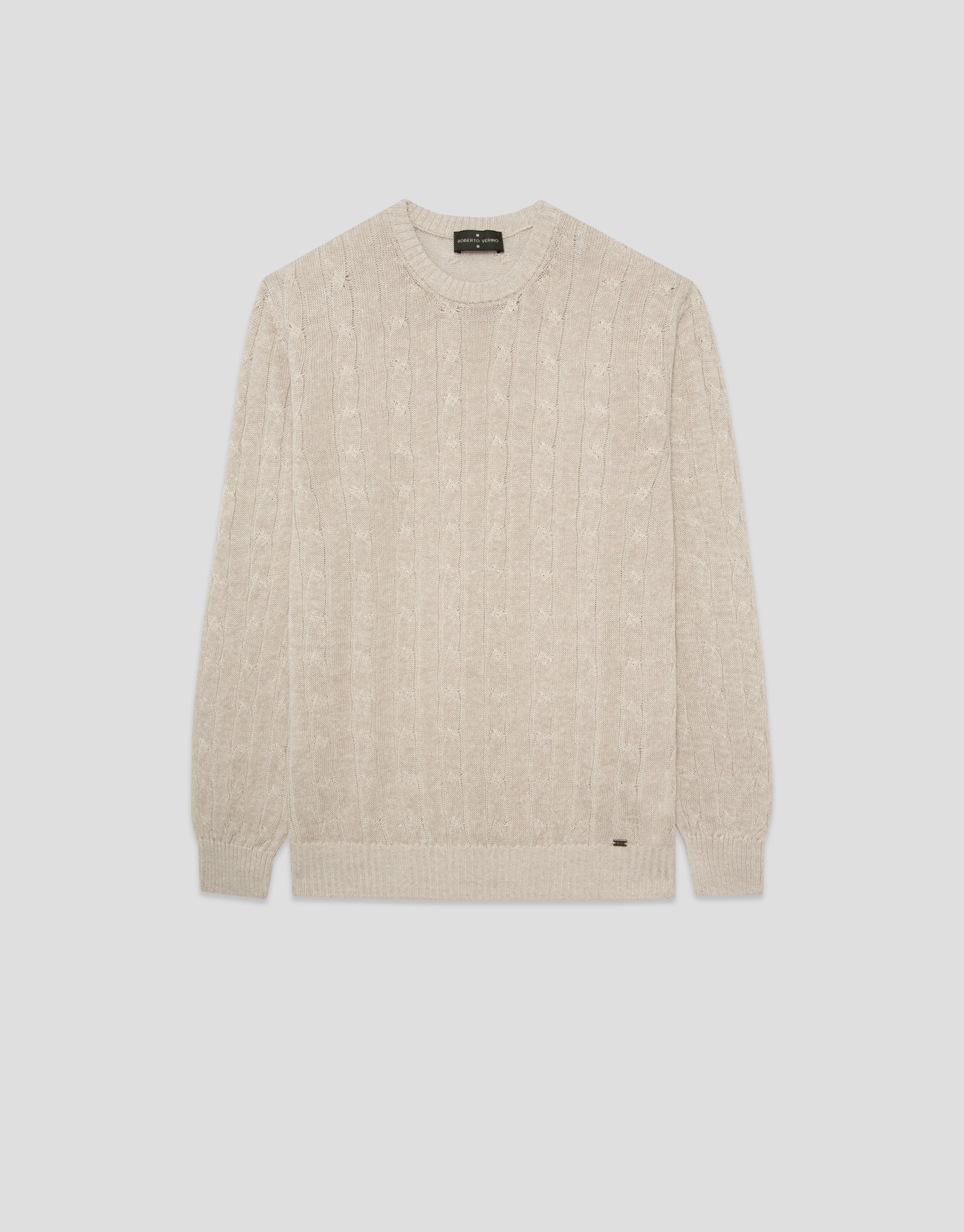 Beige cotton/linen cable knit sweater - Man | Roberto Verino
