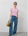 Blue wide denim pants with floral embroidery | Roberto Verino