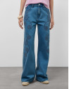Blue wide denim pants with floral embroidery | Roberto Verino