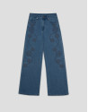 Blue wide denim pants with floral embroidery | Roberto Verino