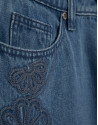 Blue wide denim pants with floral embroidery | Roberto Verino