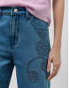 Blue wide denim pants with floral embroidery | Roberto Verino