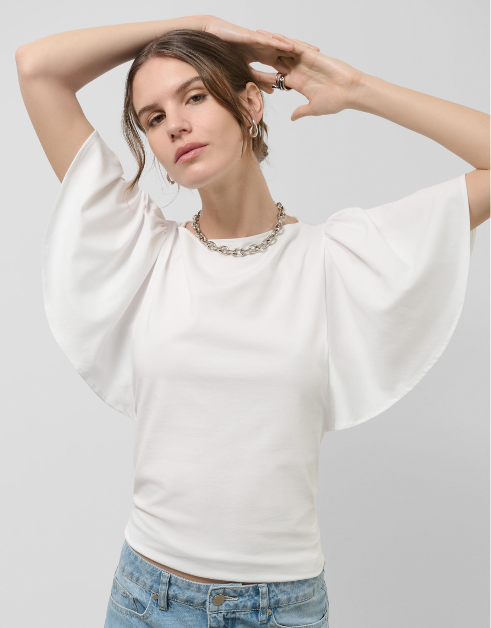 Camiseta manga capa en algodón blanco - Mujer | Roberto Verino