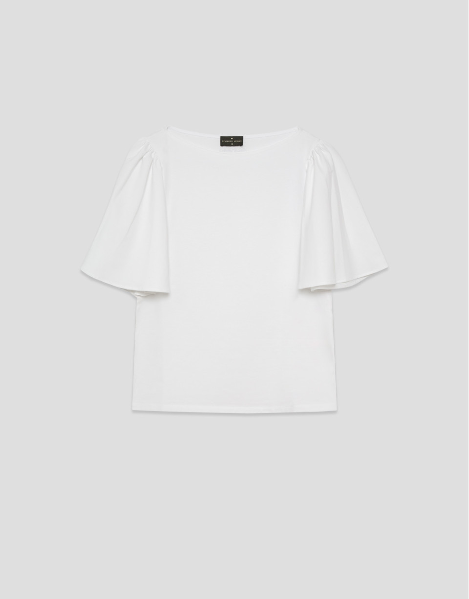 Camiseta manga capa en algodón blanco - Mujer | Roberto Verino