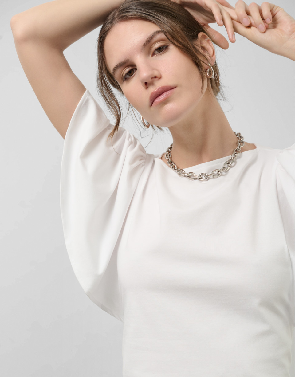 Camiseta manga capa en algodón blanco - Mujer | Roberto Verino