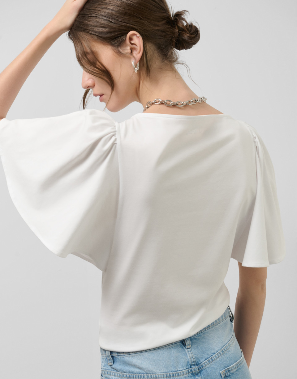 Camiseta manga capa en algodón blanco - Mujer | Roberto Verino