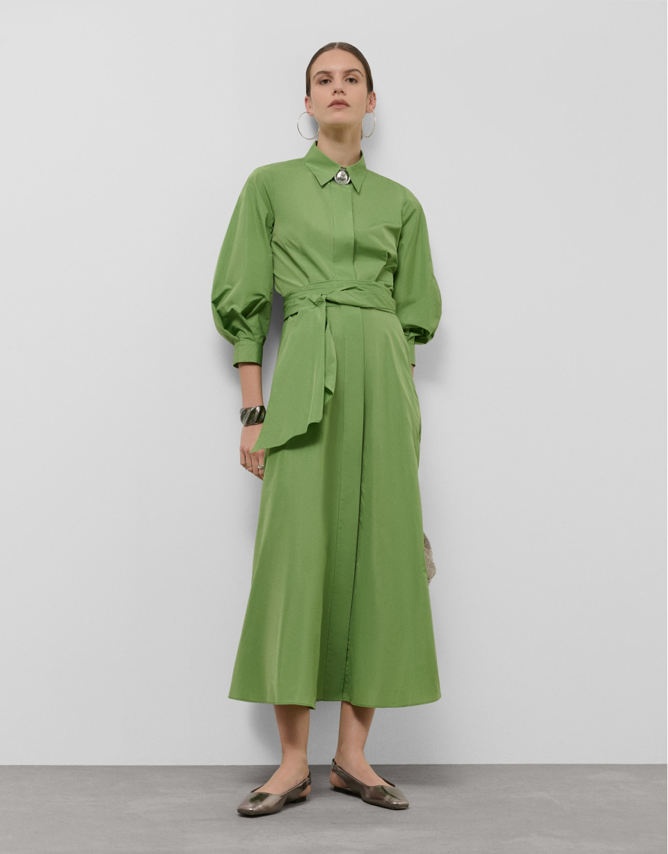 Vestido camisero midi manga larga tafeta verde | Roberto Verino