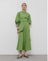 Green taffeta long sleeve midi shirt dress | Roberto Verino