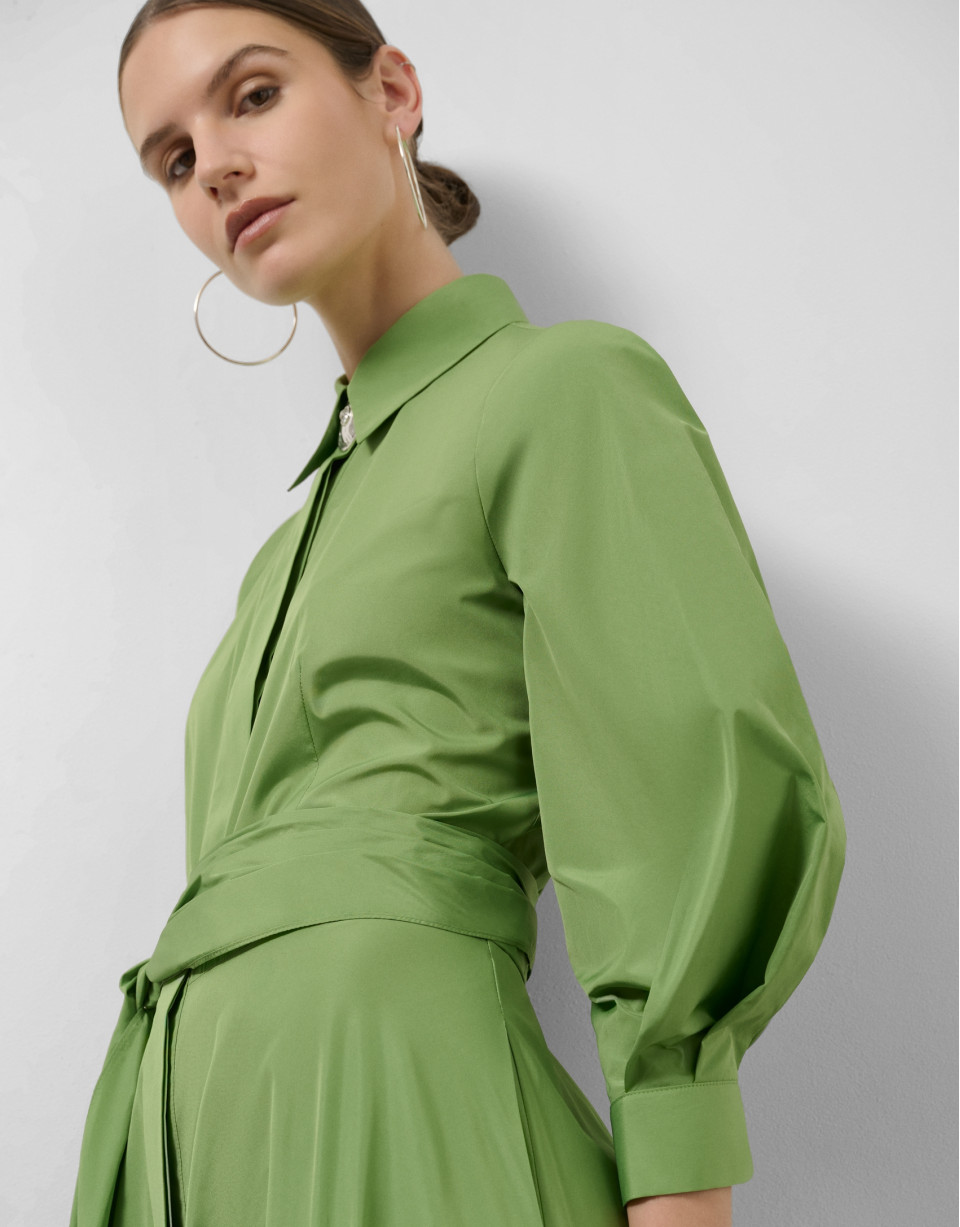 Green taffeta long sleeve midi shirt dress | Roberto Verino