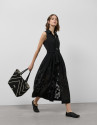 Black midi devoré shirtwaist dress with ... | Roberto Verino