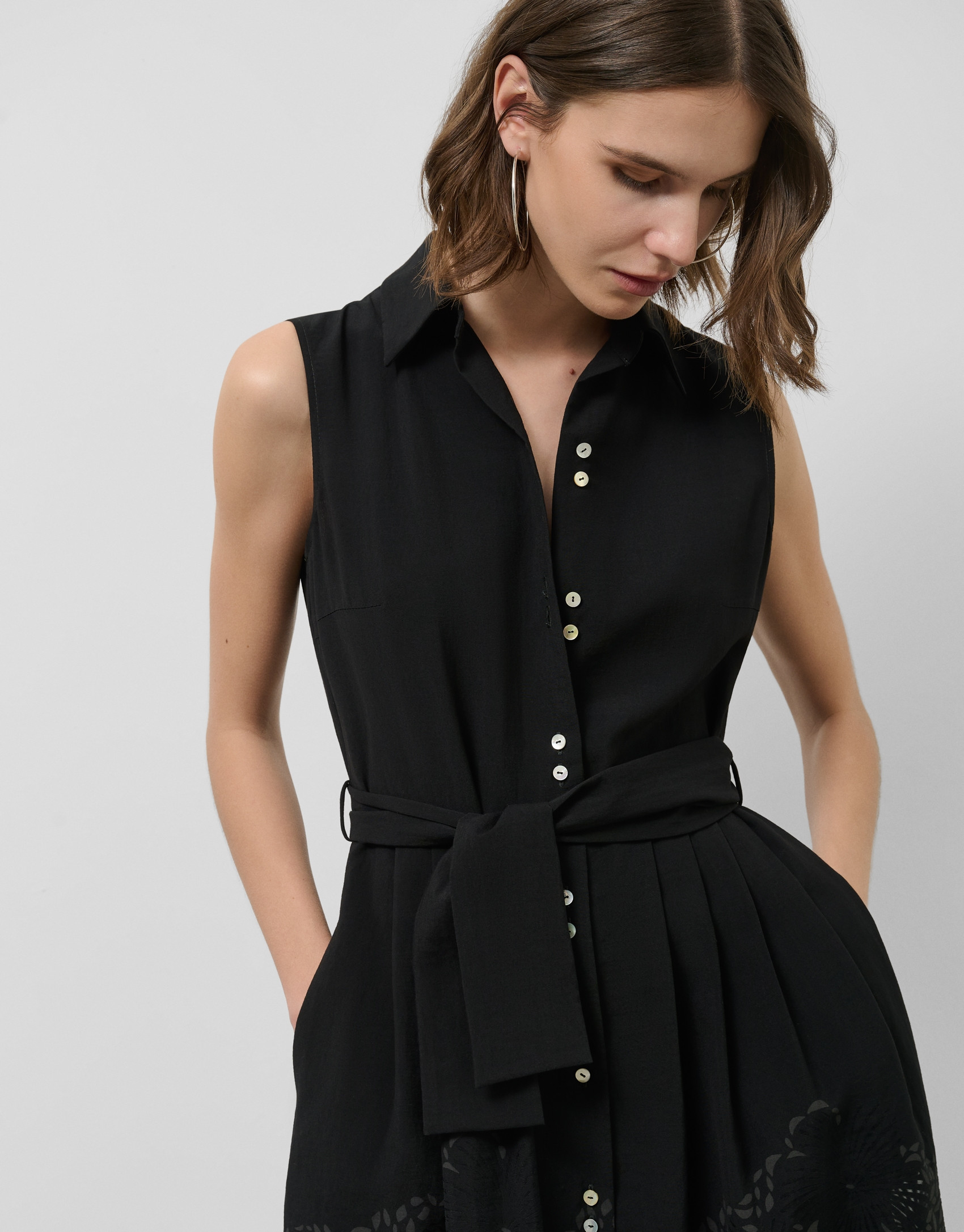 Black midi devoré shirtwaist dress with ... | Roberto Verino
