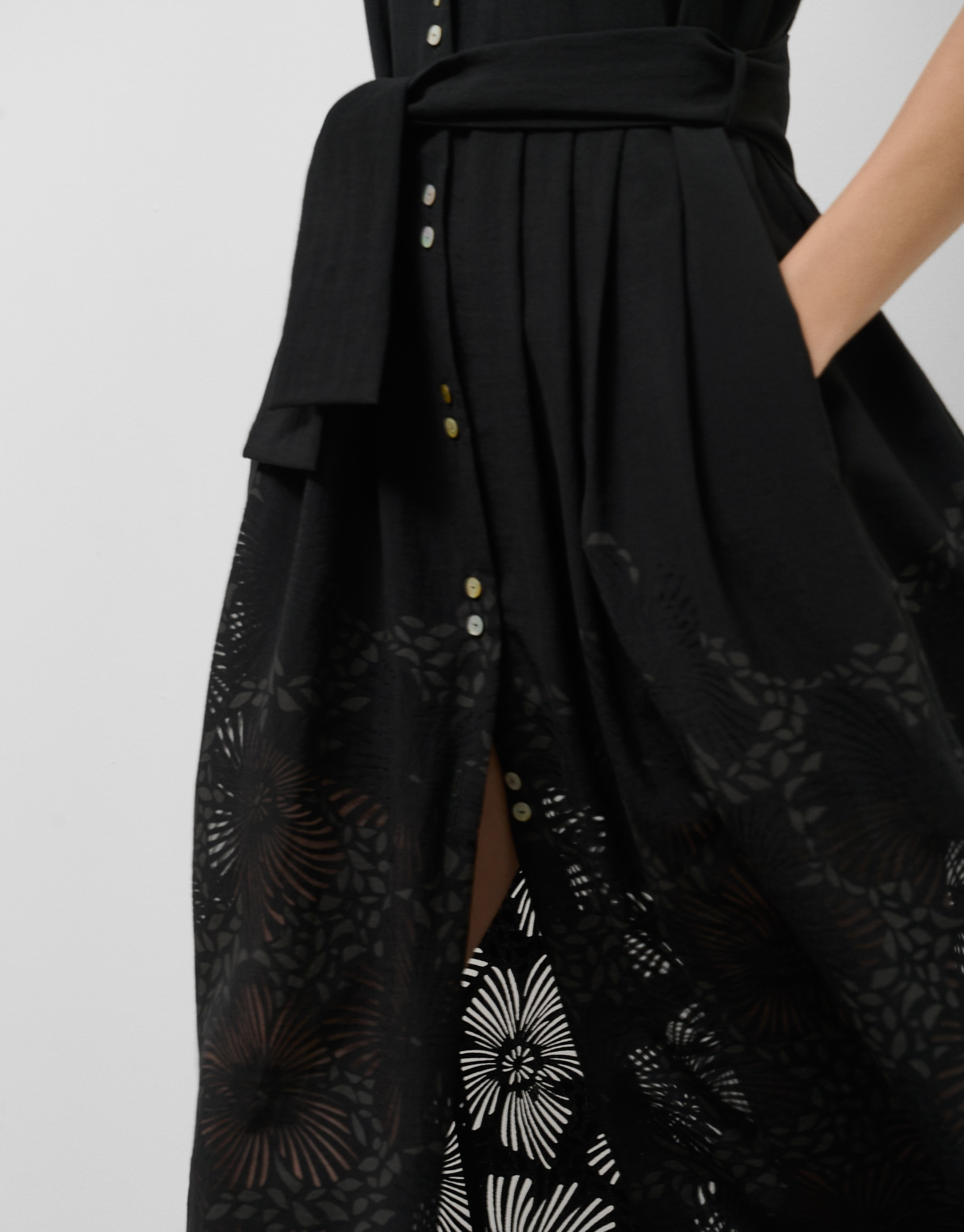 Black midi devoré shirtwaist dress with ... | Roberto Verino