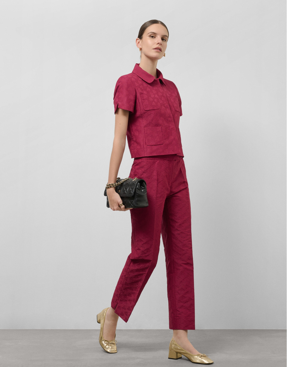 Raspberry piqué short sleeve jacket - Woman | Roberto Verino