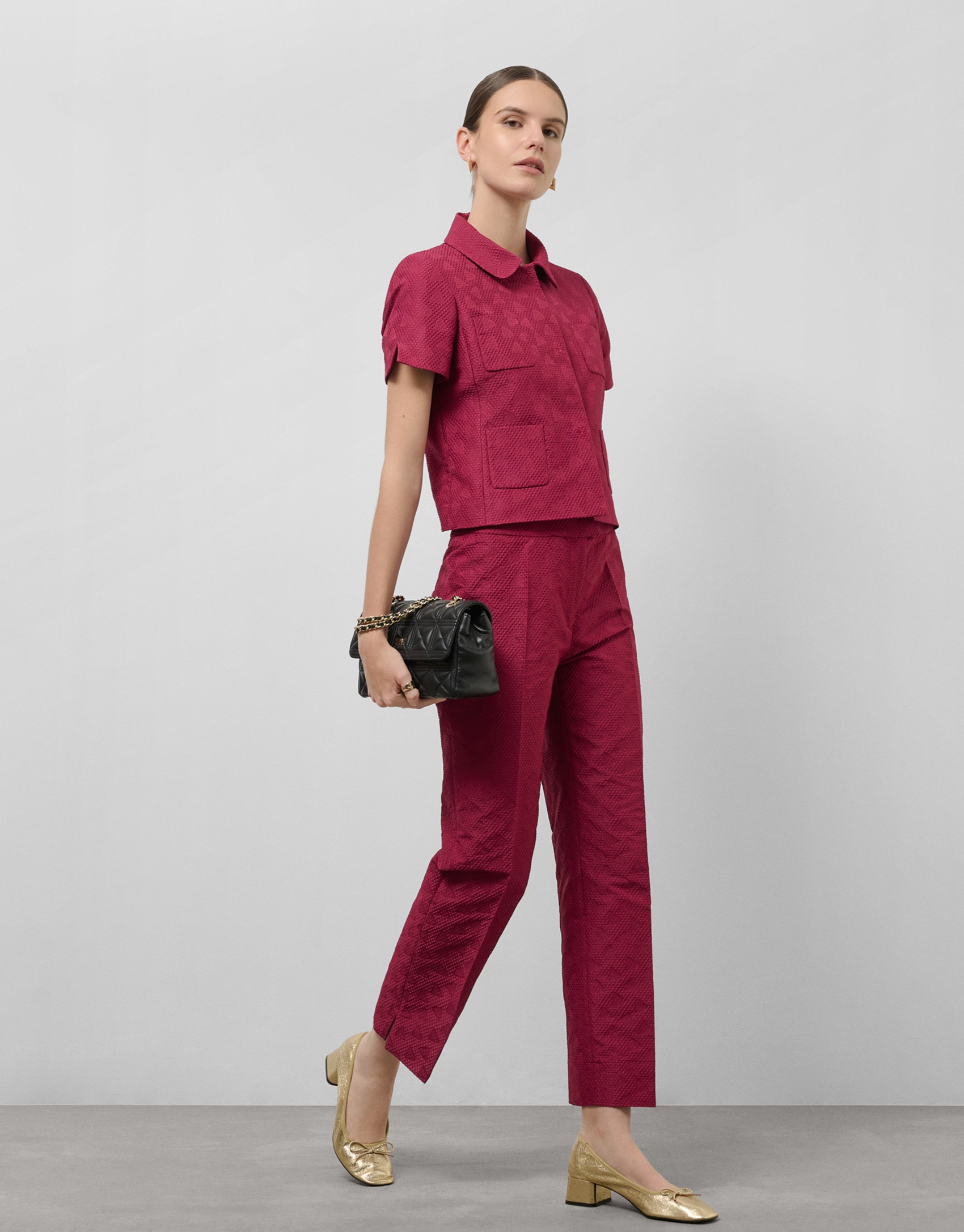 Raspberry piqué short sleeve jacket - Woman | Roberto Verino