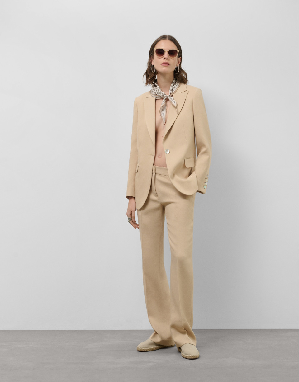 Taupe linen blazer with one button - Woman | Roberto Verino