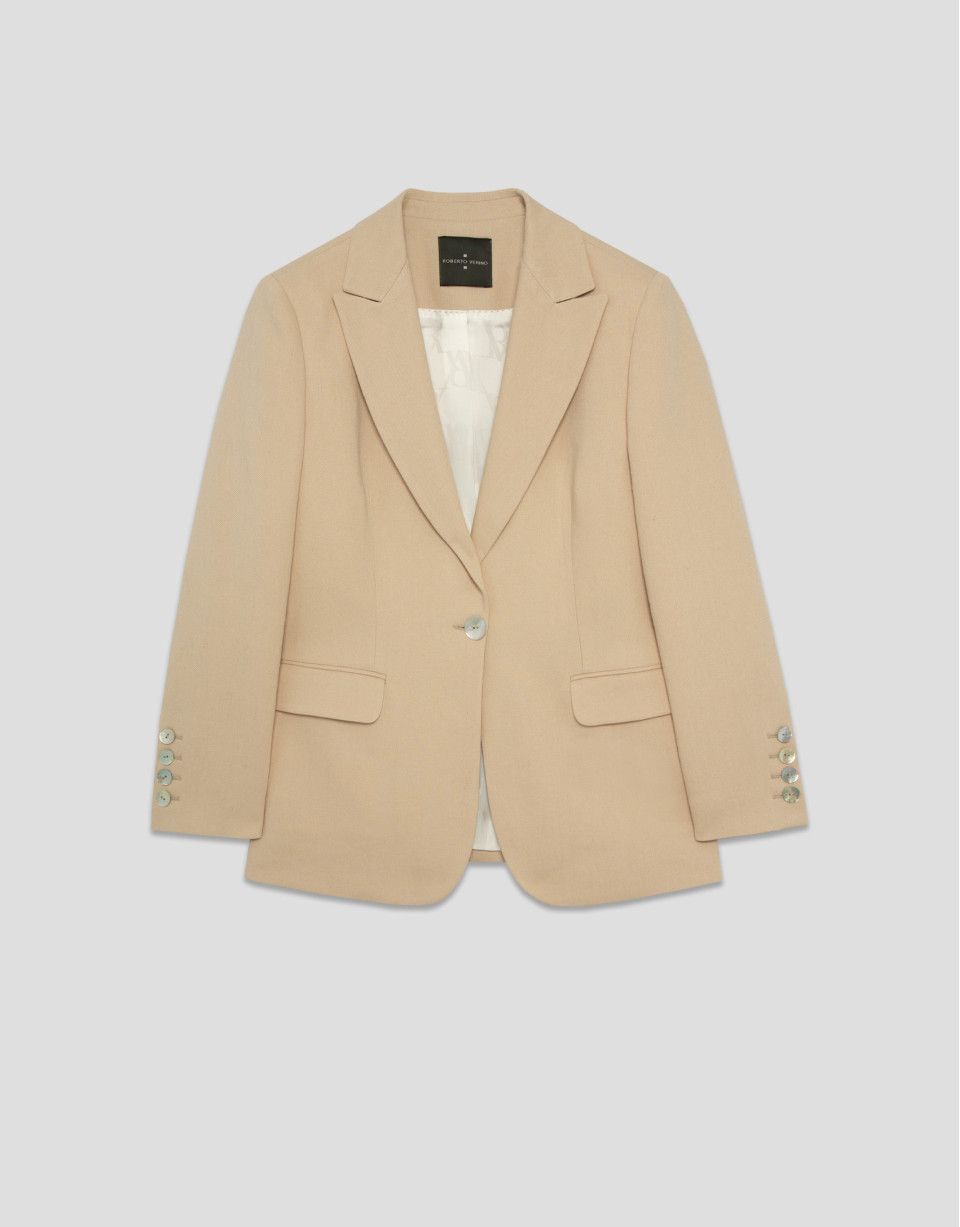 Taupe linen blazer with one button - Woman | Roberto Verino