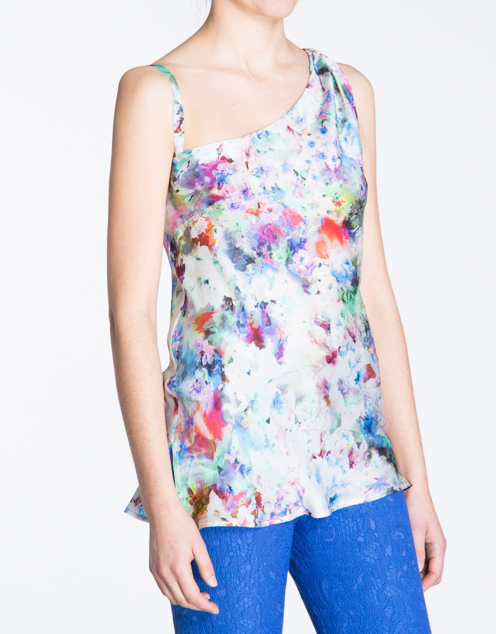 Floral print long asymmetric top 
