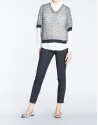 Black, beige and silver open knit bat sleeve sweater 