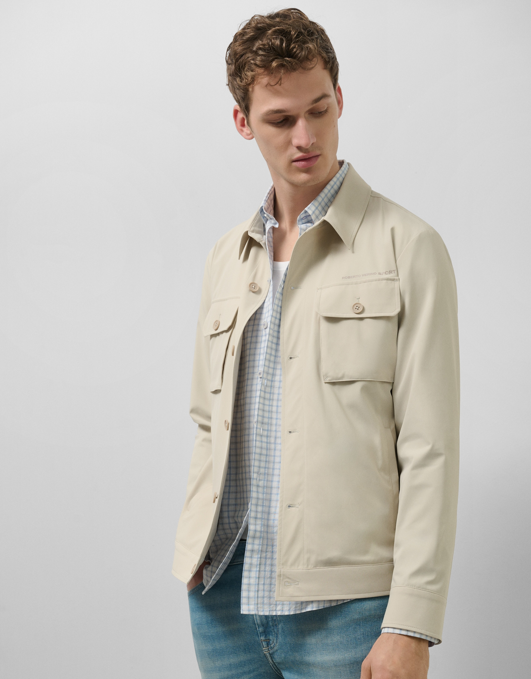 Beige technical overshirt - Man - SS2025 | Roberto Verino