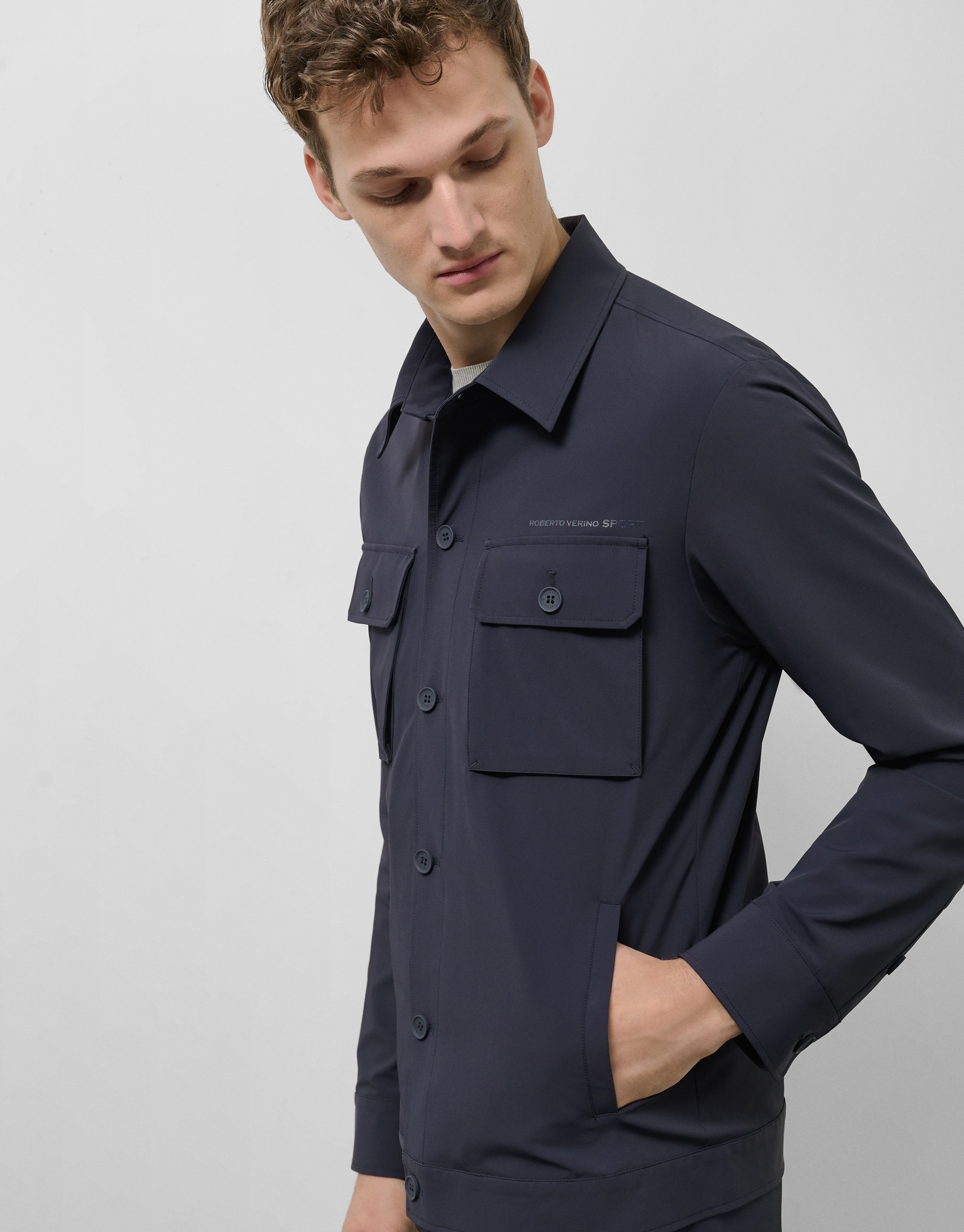 Navy blue technical overshirt - Man - SS2025 | Roberto Verino