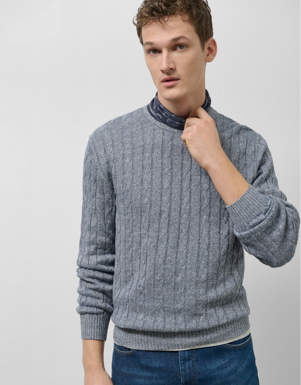 Jersey ochos punto algodón/lino azul - Hombre | Roberto Verino
