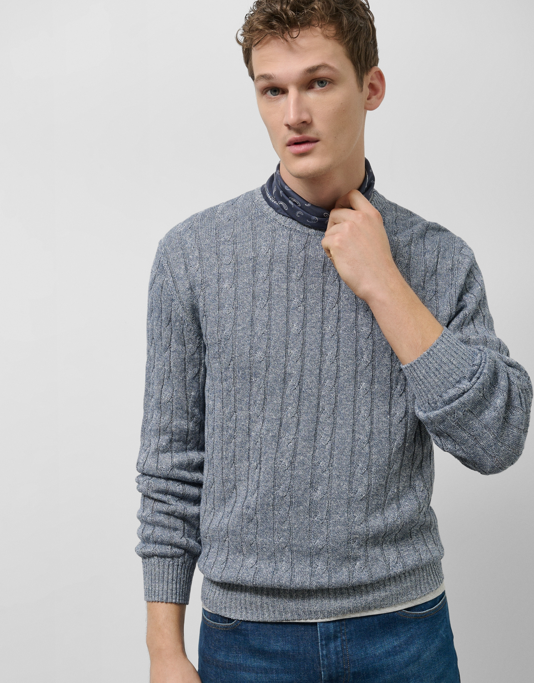Jersey ochos punto algodón/lino azul - Hombre | Roberto Verino