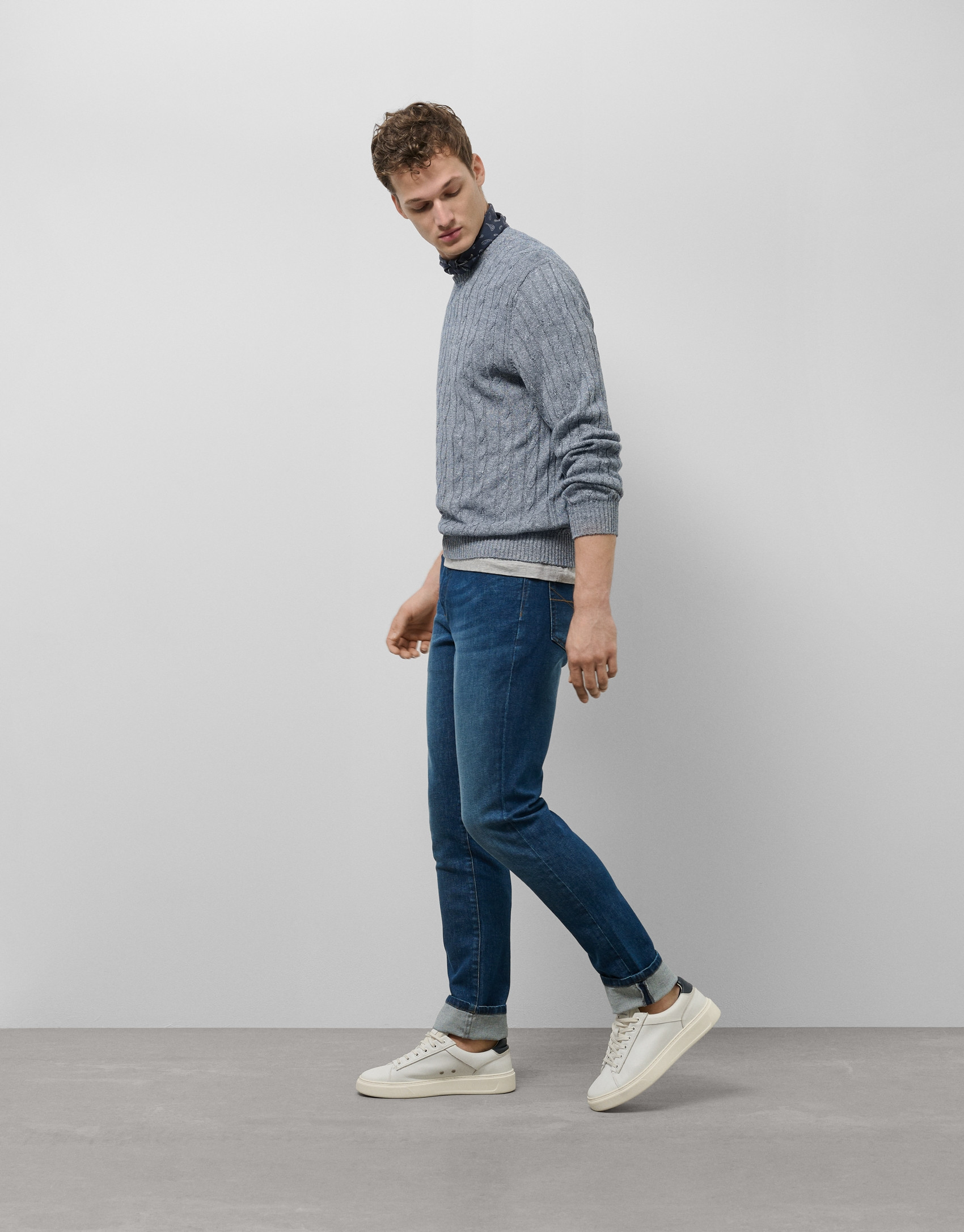 Jersey ochos punto algodón/lino azul - Hombre | Roberto Verino