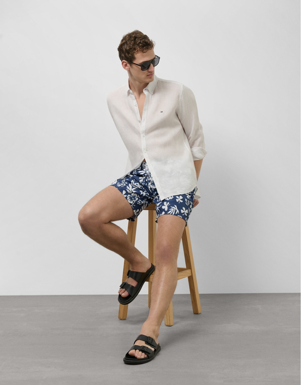 Navy swimsuit with white leaf print - Man | Roberto Verino