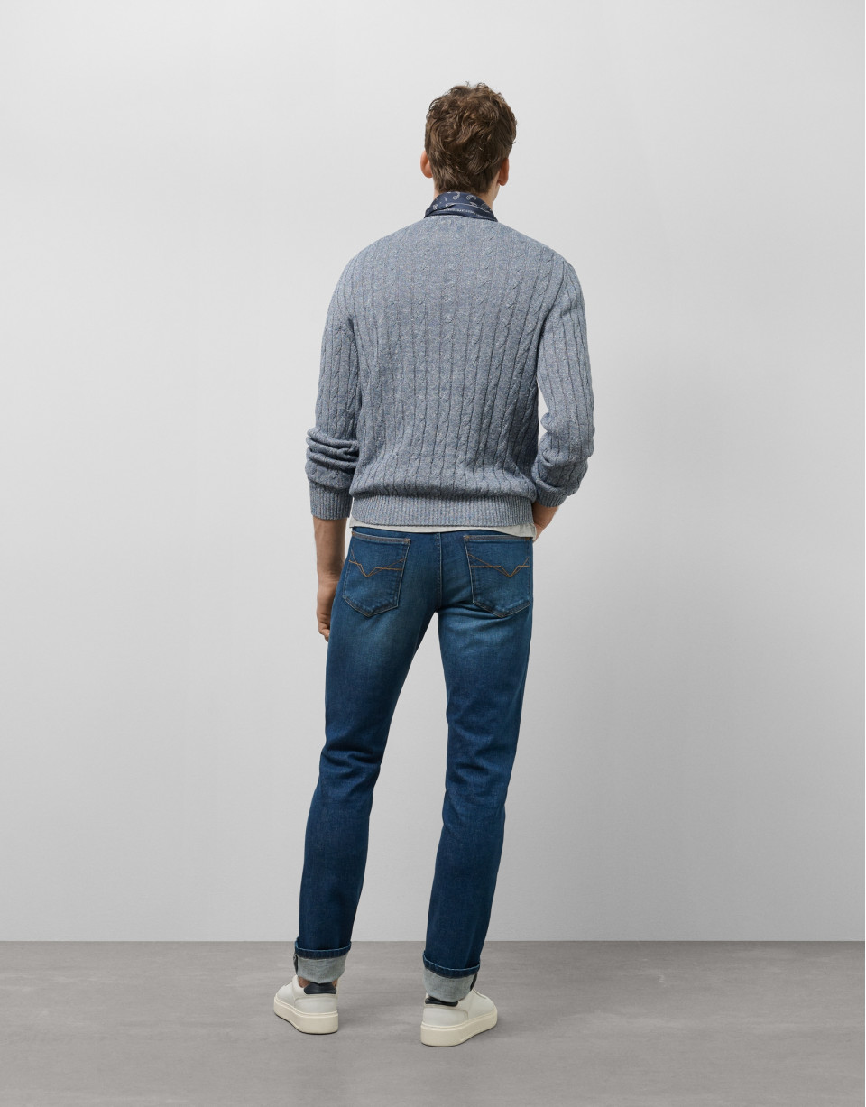 Jersey ochos punto algodón/lino azul - Hombre | Roberto Verino