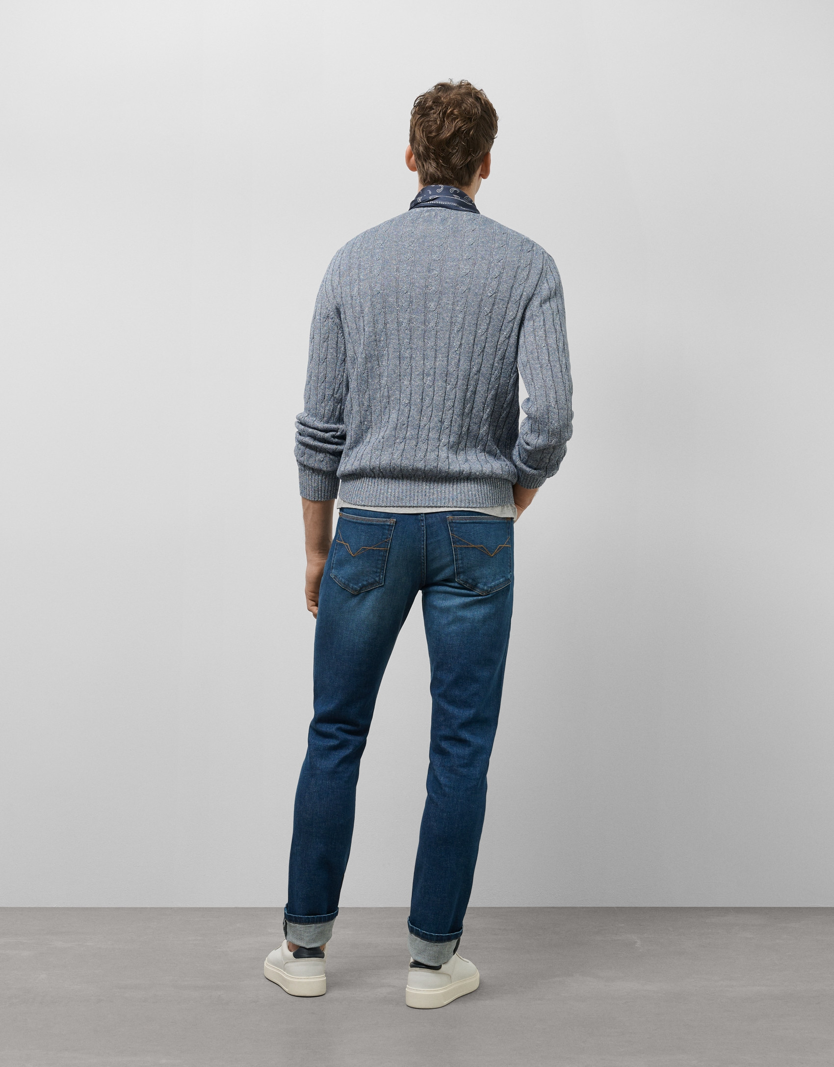 Jersey ochos punto algodón/lino azul - Hombre | Roberto Verino