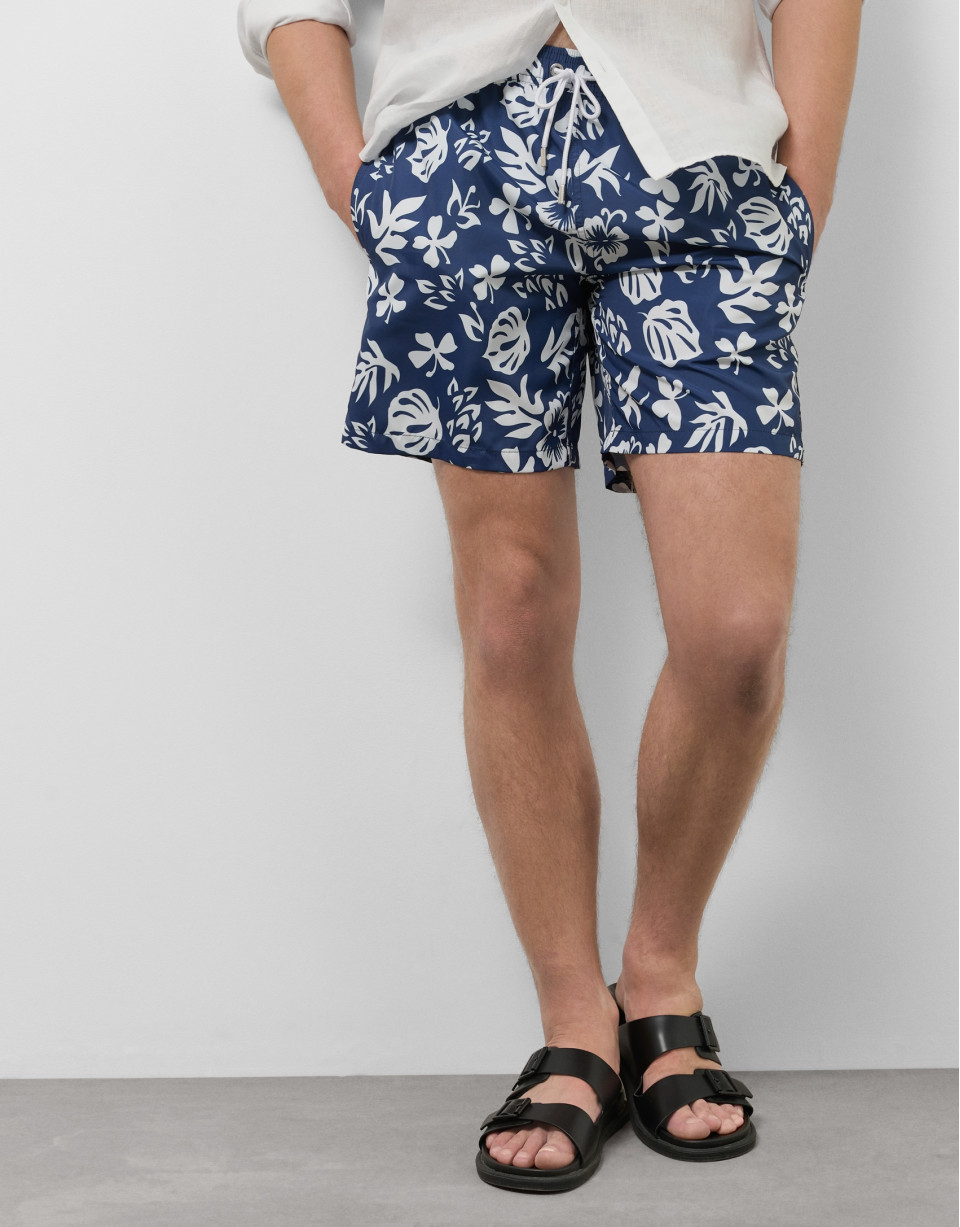 Navy swimsuit with white leaf print - Man | Roberto Verino