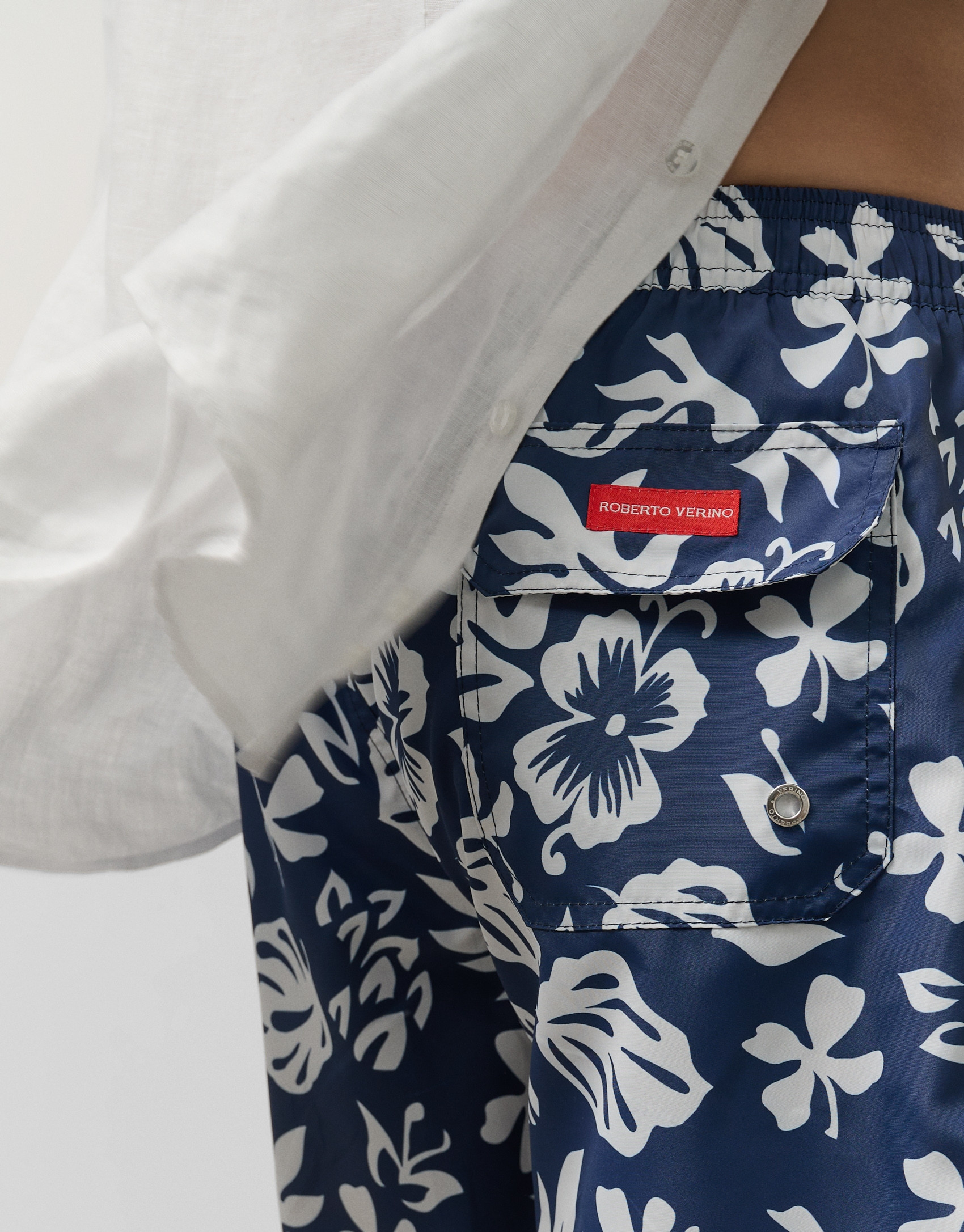 Navy swimsuit with white leaf print - Man | Roberto Verino