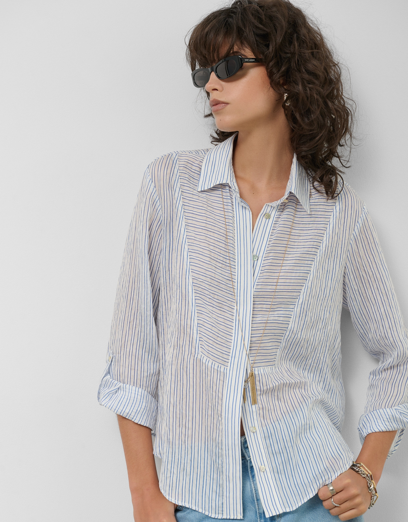 Blusa manga larga remangada rayas azul y blanco | Roberto Verino