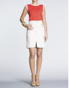 Ivory straight cotton skirt with zippers 