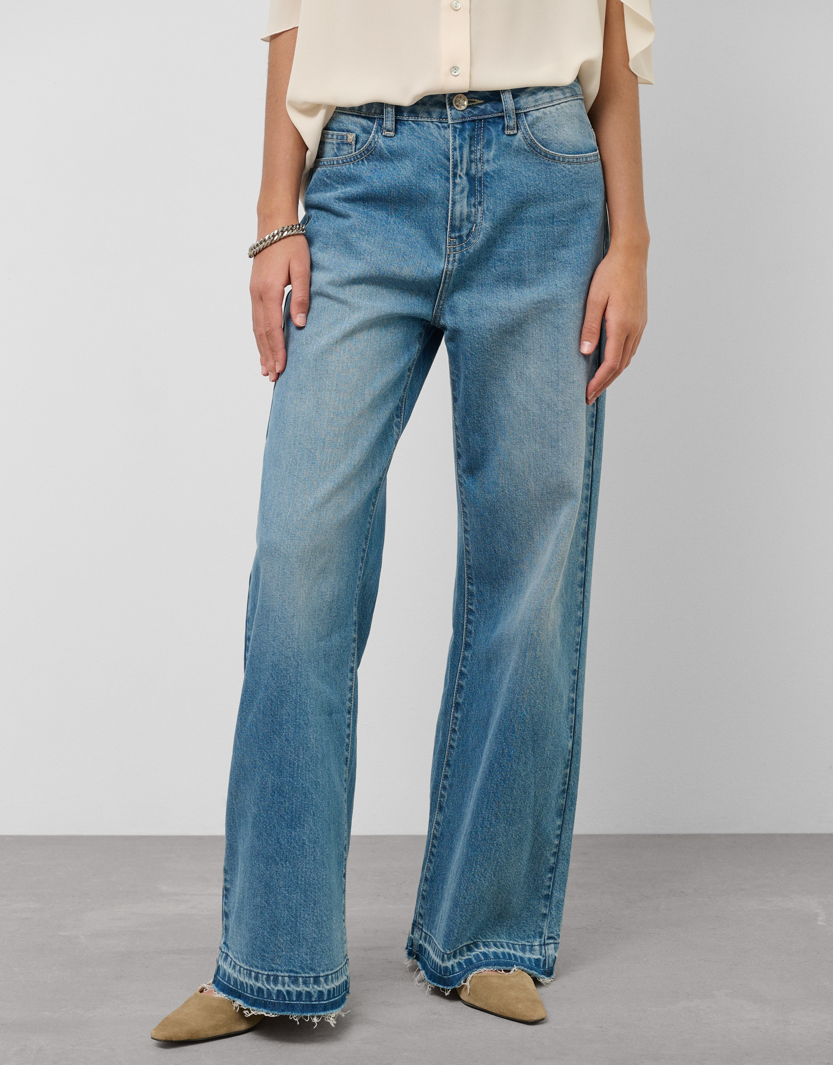 Light blue wide-leg denim pants - Woman | Roberto Verino