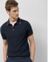 Navy knitted polo shirt with striped structure | Roberto Verino