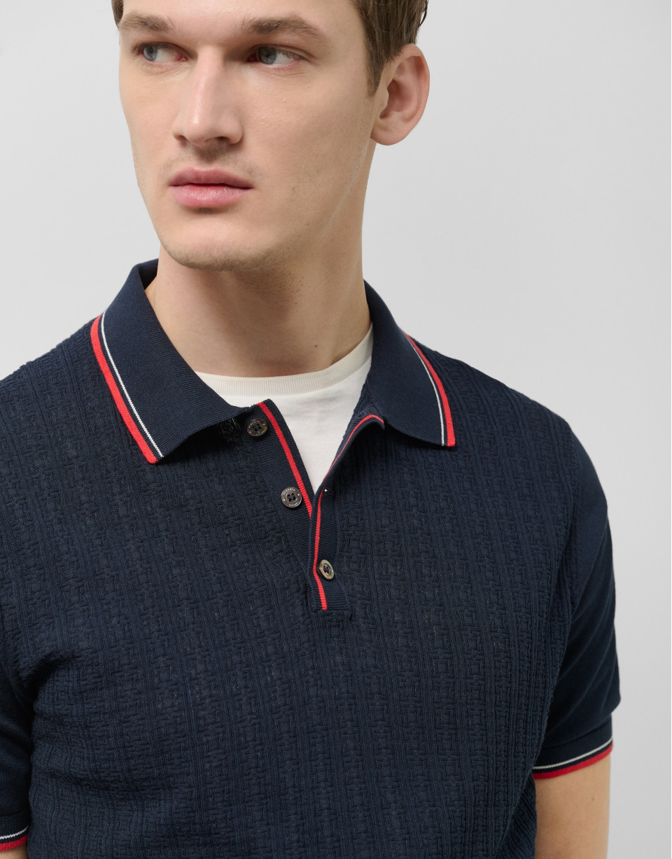 Navy knitted polo shirt with striped structure | Roberto Verino