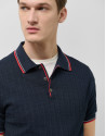 Navy knitted polo shirt with striped structure | Roberto Verino