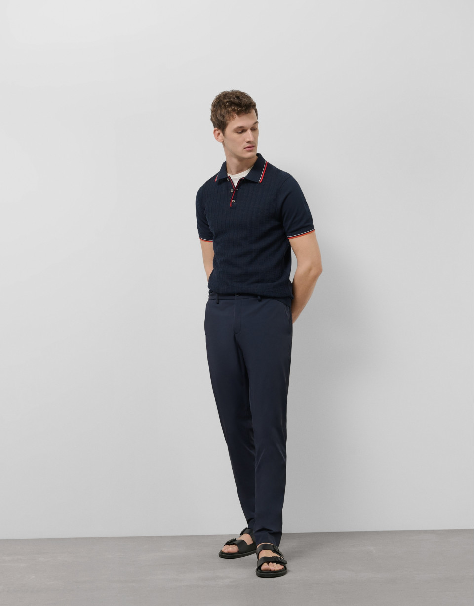 Navy knitted polo shirt with striped structure | Roberto Verino