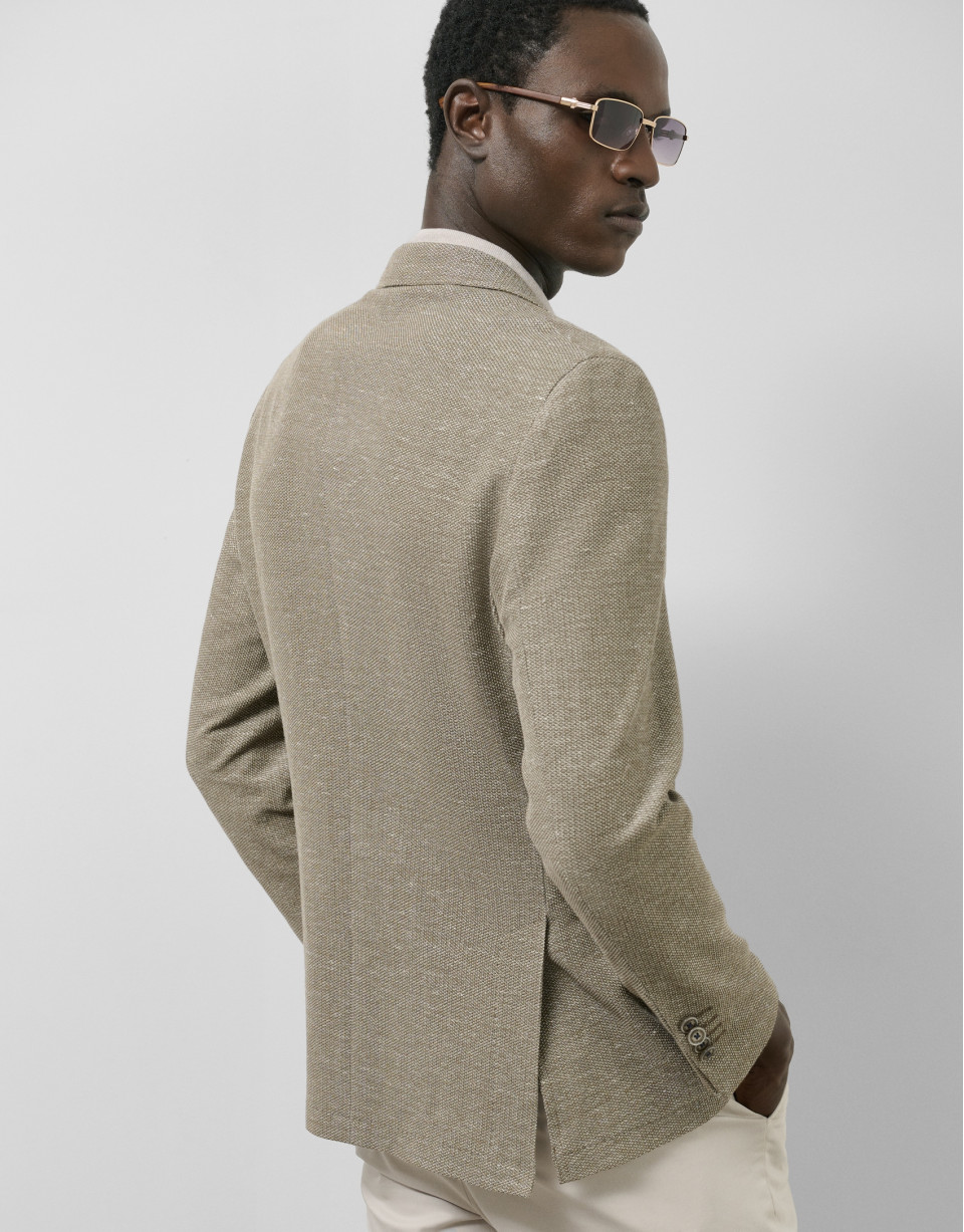 Khaki green/ecru structured knitted blazer | Roberto Verino