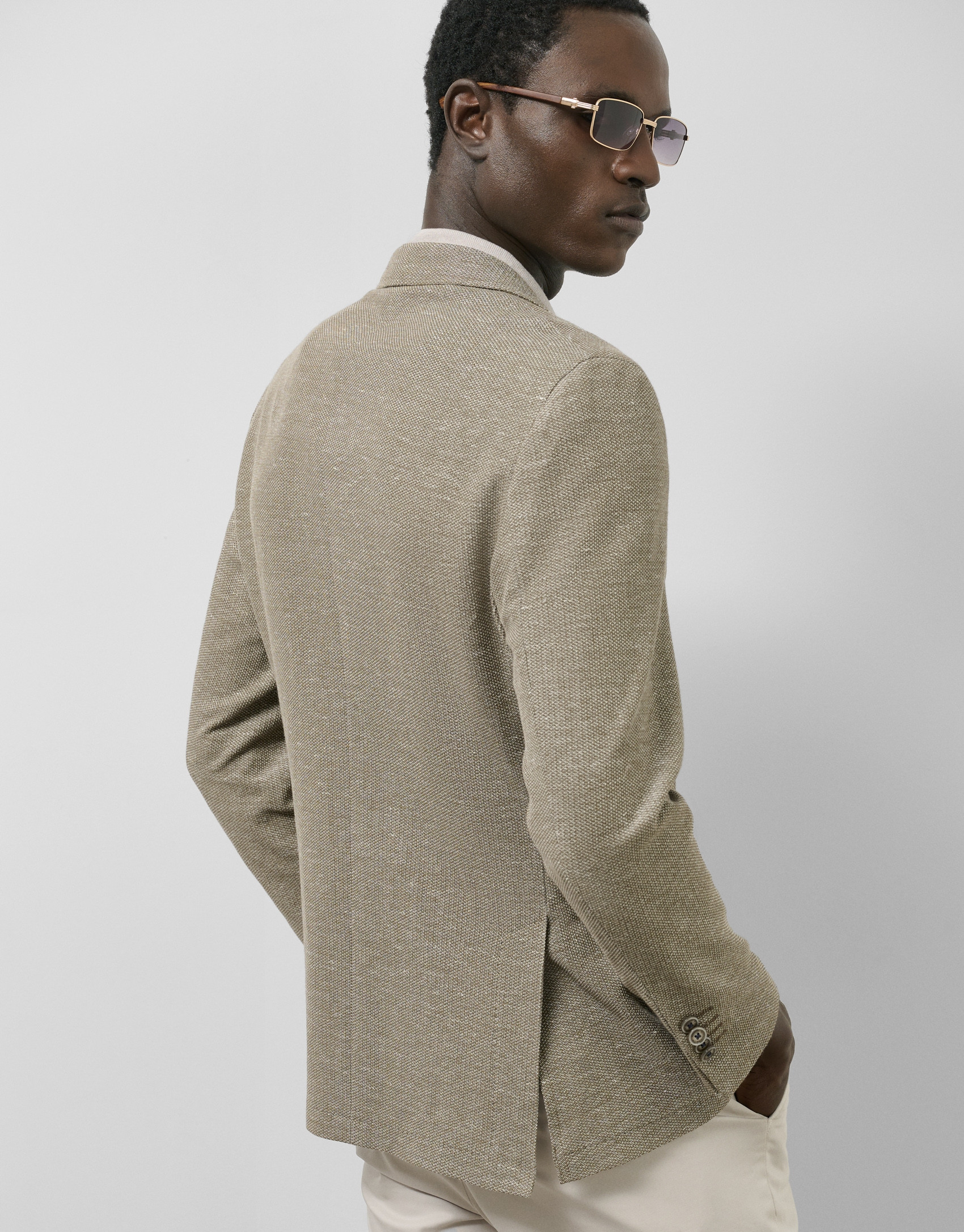 Khaki green/ecru structured knitted blazer | Roberto Verino