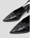 Black leather slingback court shoe with cuts