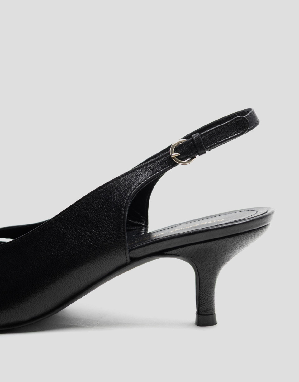 Black leather slingback court shoe with cuts