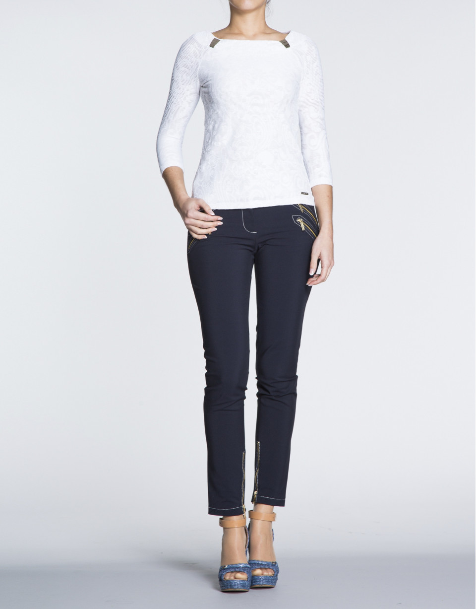 Navy blue stretch zippered pants 