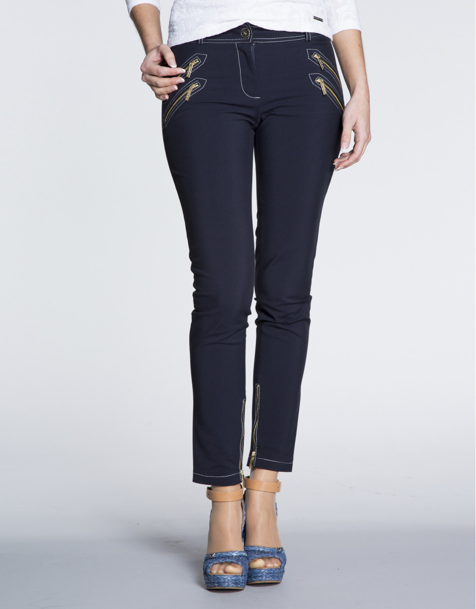 Navy blue stretch zippered pants 