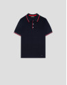 Navy knitted polo shirt with striped structure | Roberto Verino